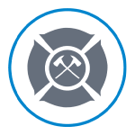 Firefighter program icon of a Maltese cross with crossed axes in a circle.