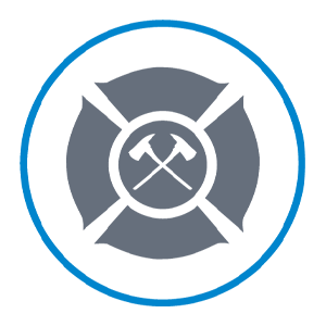 Firefighter program icon of a Maltese cross with crossed axes in a circle.