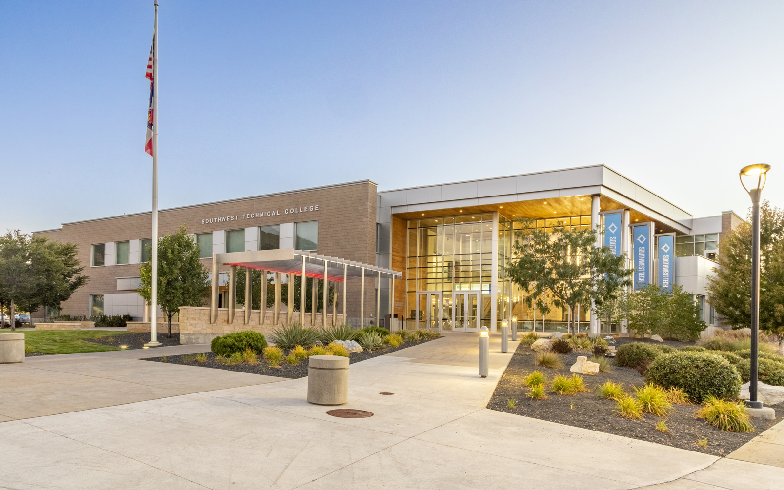 Photograph of the front of the Main building of Southwest Tech main campus.